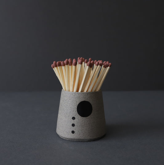 Match Pot with black geometric design
