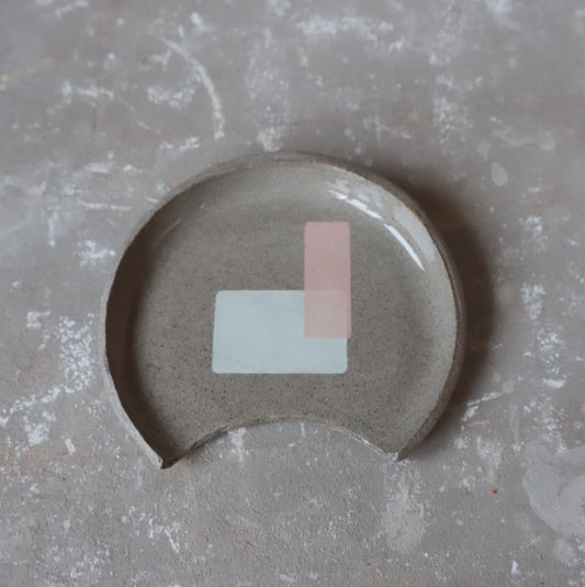 Spoon Rest in grey stoneware with rectangle geometric design