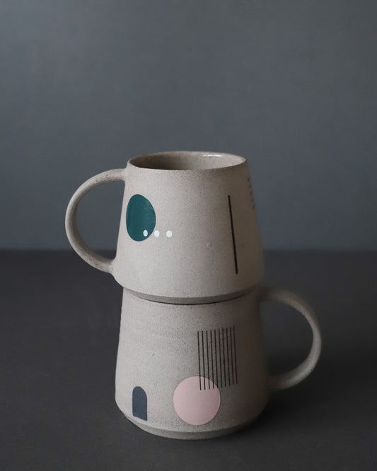 Grey Stoneware Geometric Mug