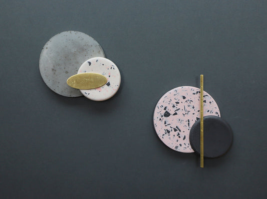 Concrete and terrazzo pink, black & brass wall hanging